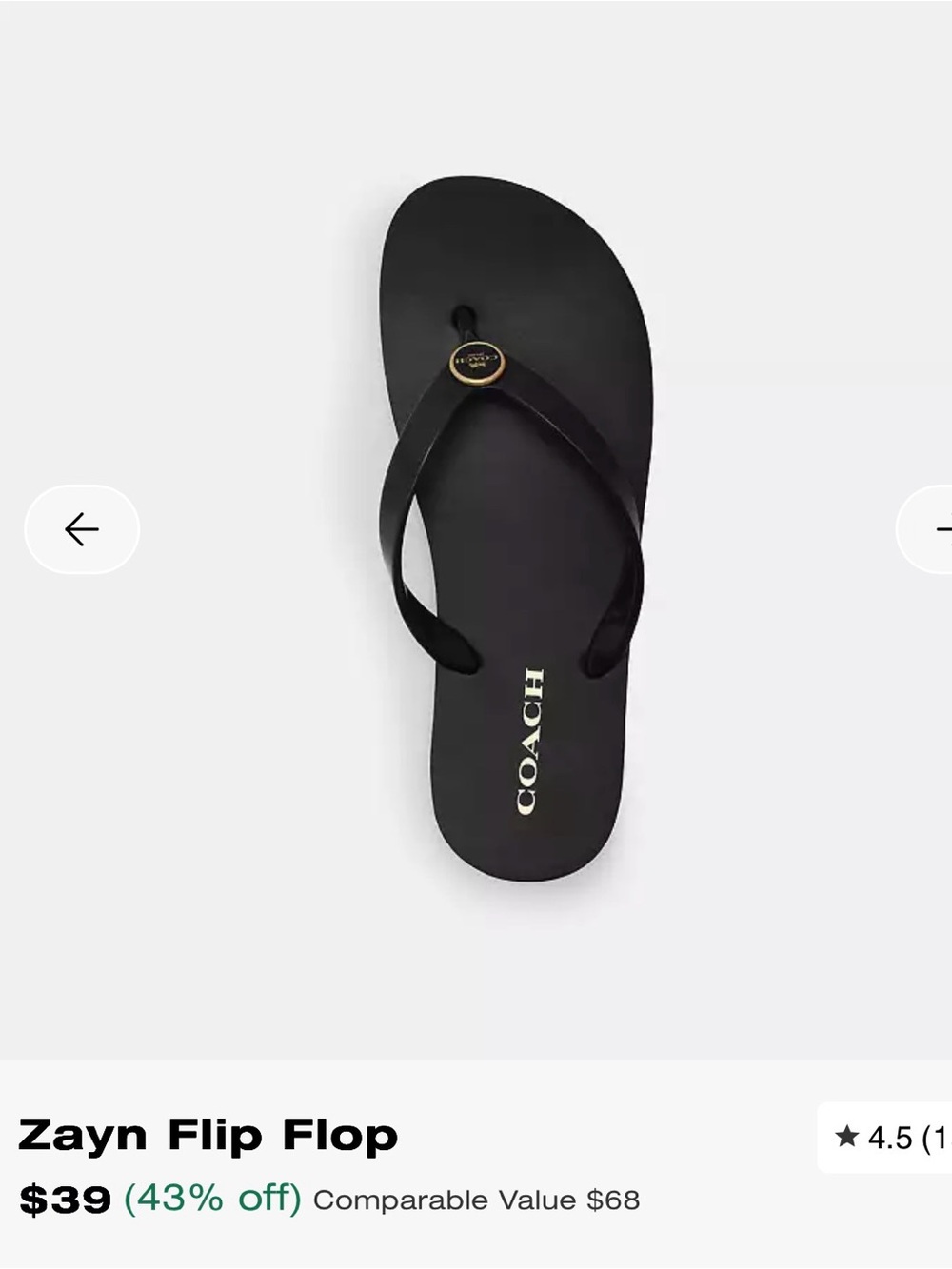Coach Zayn Flip Flop in Black with Gold Logo